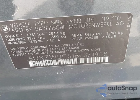 2011 BMW X5 xDrive35D из США, поврежденный, VIN 5UXZW0C51BL371858